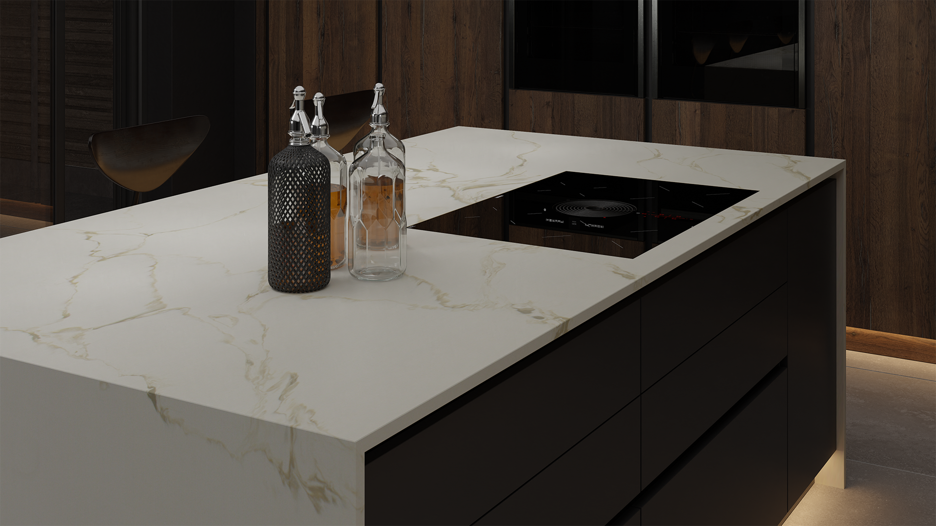 INTO THE BLACK: BLACK AND GOLD MARBLE-LOOK QUARTZ 