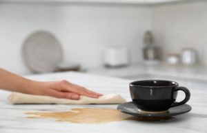 Cleaning spills and stains off a quartz worktop